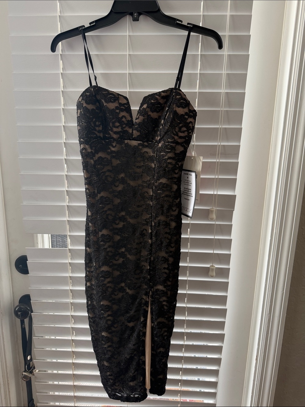 Emerald Sundae Black Lace evening Midi Dress with Nude Lining